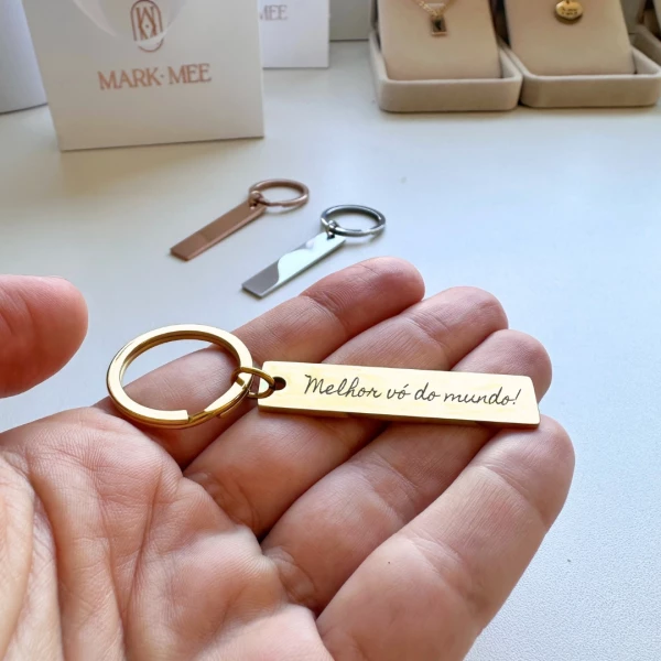 Chaveiro Alongado com TEXTO - Dourado