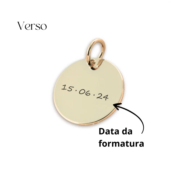 Pingente de Formatura Personalizado Dourado - Nome do Curso e Data - Formato Redondo para Colar