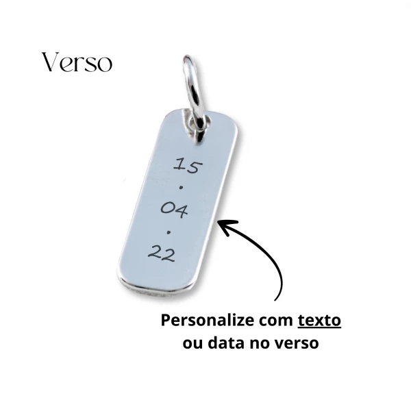 Pingente com TEXTO/DATA para colar  - Alongado Prata