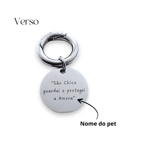 Medalha PET de Proteção São Chico - Prateada - Personalize com Nome do Pet
