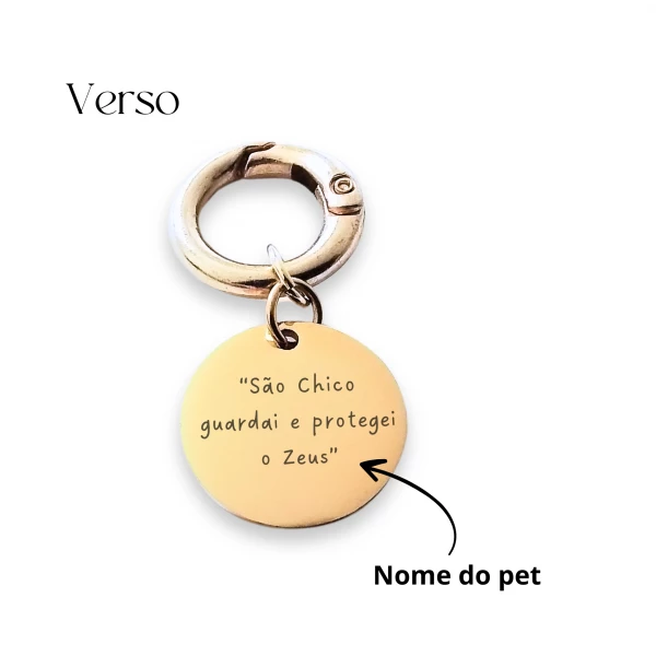 Medalha PET de Proteção São Chico - Dourada - Personalize com Nome do Pet