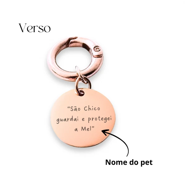 Medalha PET de Proteção São Chico - Rose - Personalize com Nome do Pet