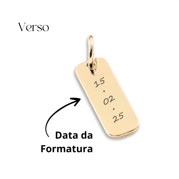 Pingente de Formatura Personalizado Dourado - Nome do Curso e Data - Formato Alongado