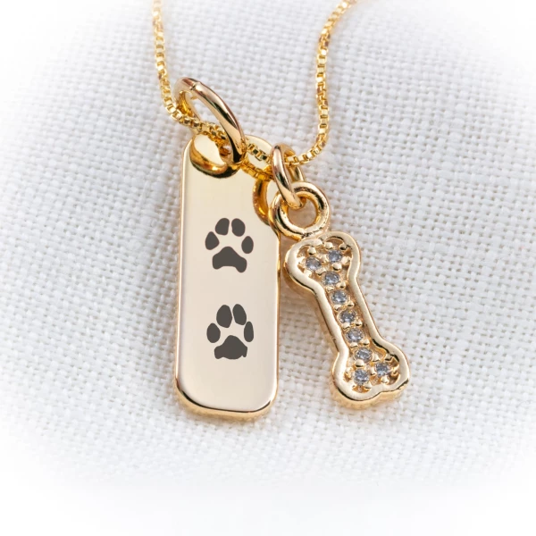 Pingente Alongado Dourado  - Patinhas dos seus Pets