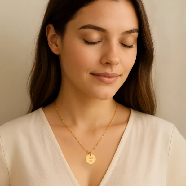 Pingente com VERSÍCULO PERSONALIZADO para colar - Redondo Dourado/Prata