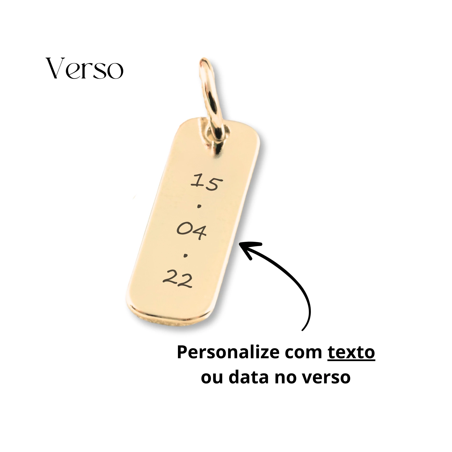 Pingente com TEXTO/DATA para colar  - Alongado Dourado
