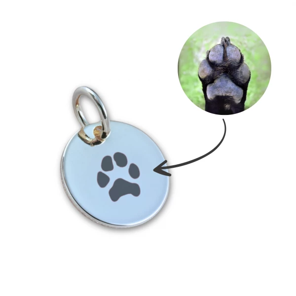 Pingente com PATINHA DO PET para pulseira - Redondo Prateado