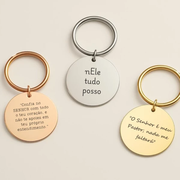 Chaveiro Redondo com VERSÍCULO PERSONALIZADO - Dourado/Prata/|Rose Gold