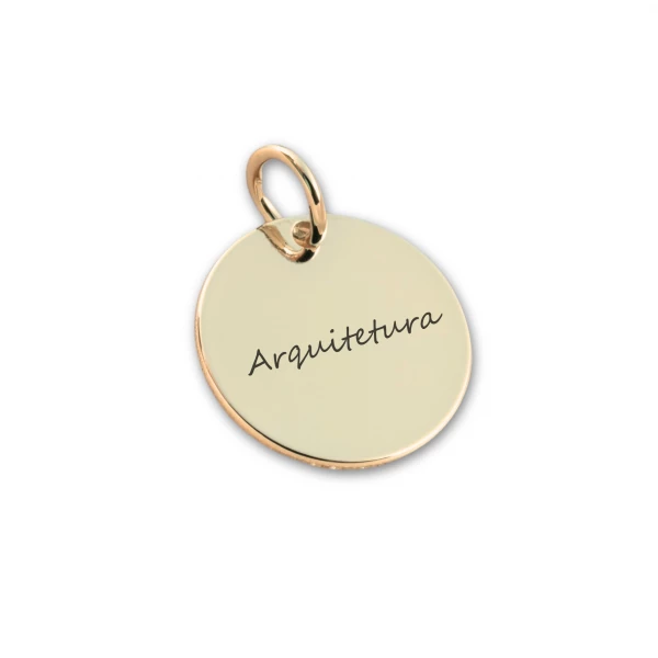Pingente de Formatura Personalizado Dourado - Nome do Curso e Data - Formato Redondo para Colar