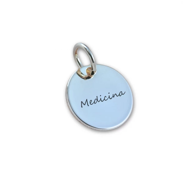 Pingente de Formatura Personalizado Prata - Nome do Curso e Data - Formato Redondo para Pulseira