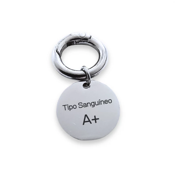 Chaveiro com Tipo Sanguíneo e Nome - Prateado