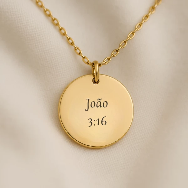 Pingente com VERSÍCULO PERSONALIZADO para colar - Redondo Dourado/Prata