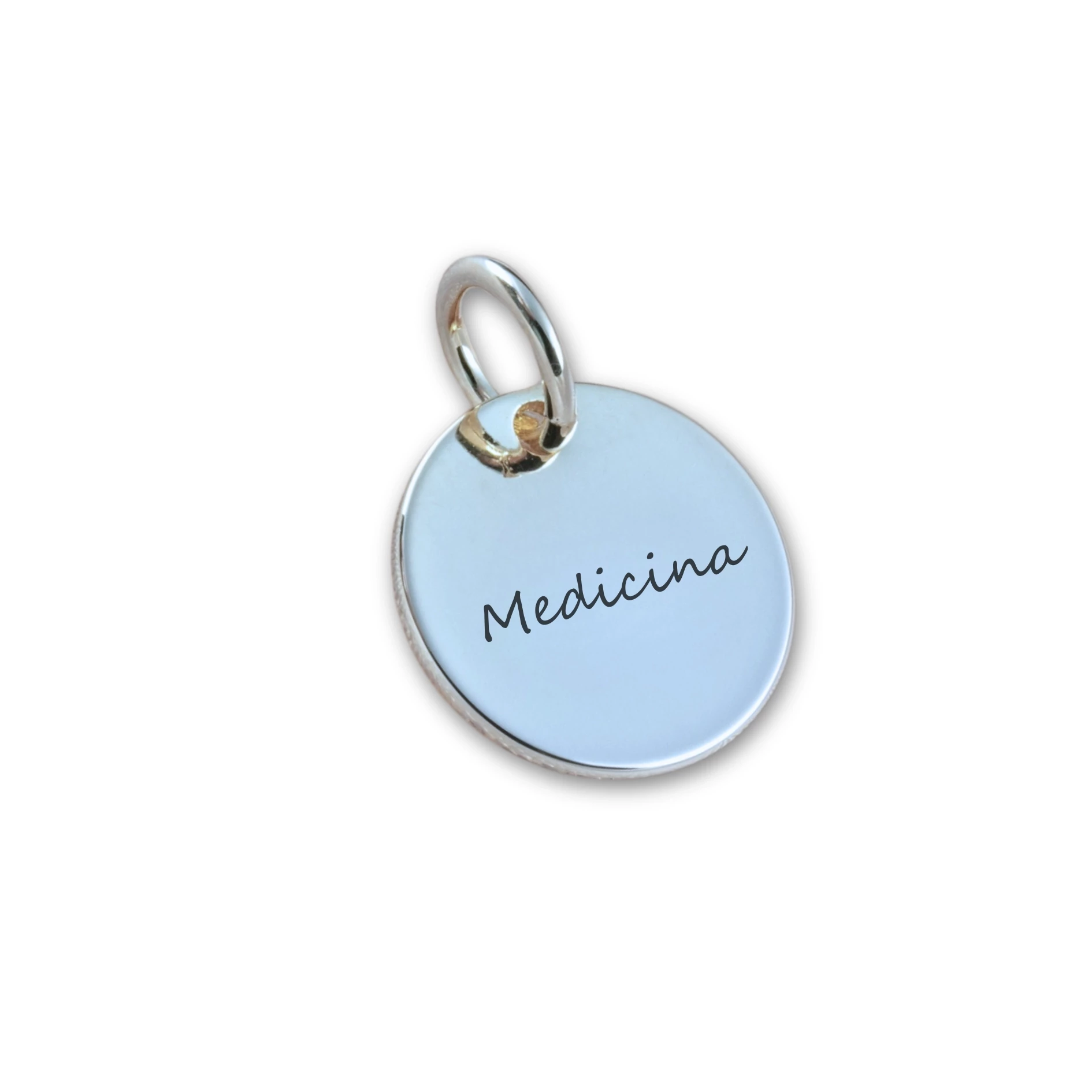 Pingente de Formatura Personalizado Prata - Nome do Curso e Data - Formato Redondo para Pulseira