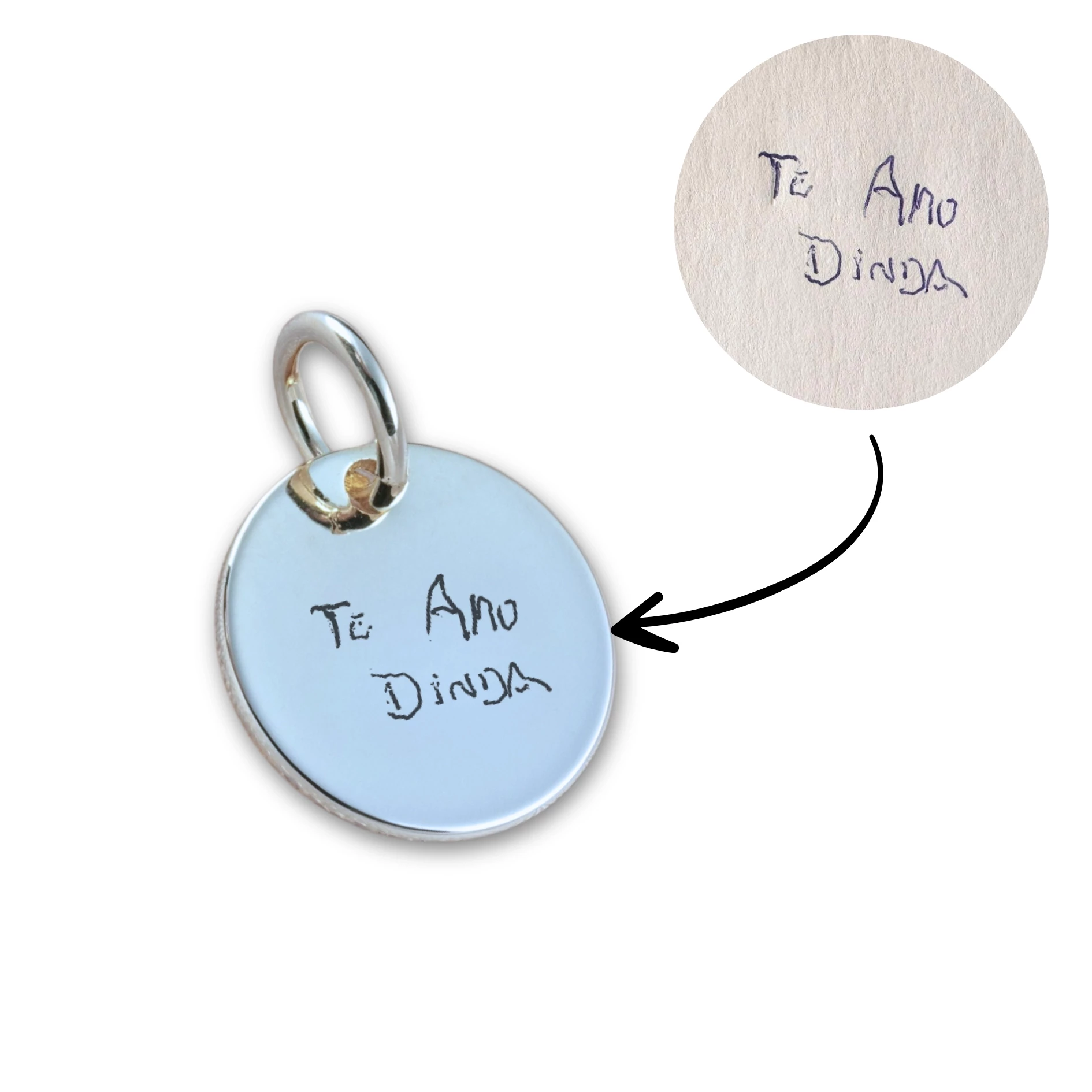 Pingente com TEXTO para pulseira - Redondo Prata