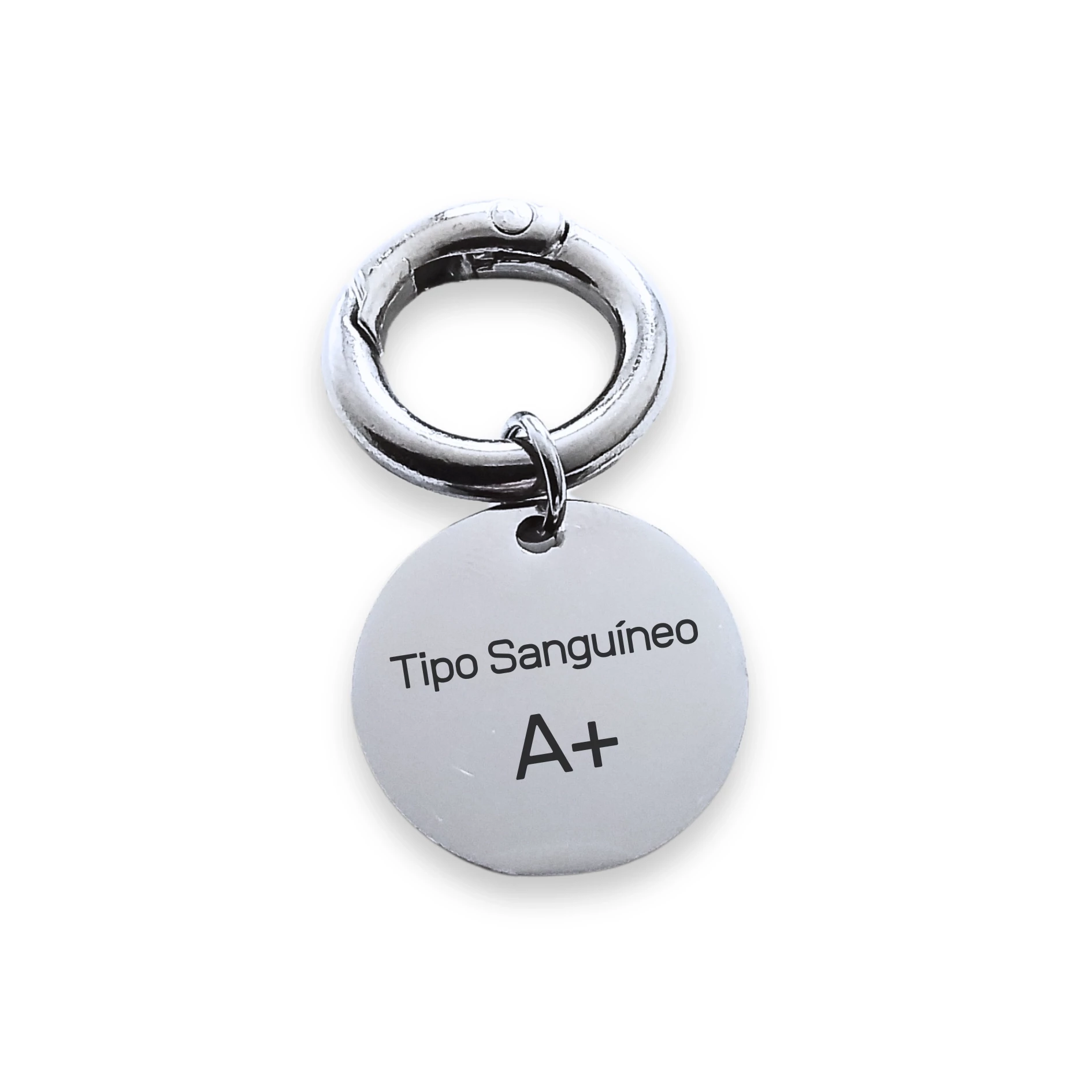 Chaveiro com Tipo Sanguíneo e Nome - Prateado